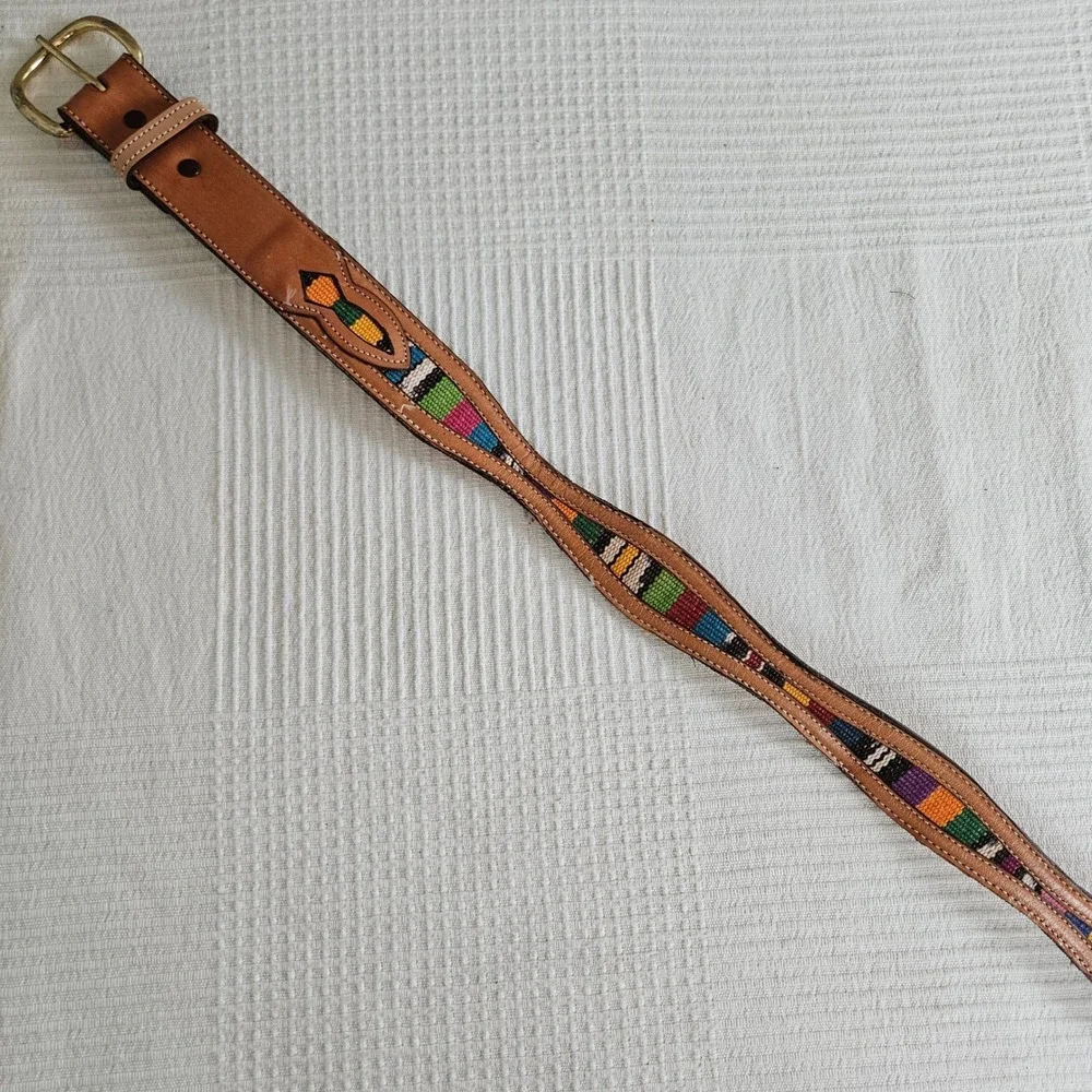 Nocona Multicolor Woven Inset Leather‎ Belt Sz 34 Tan Brown